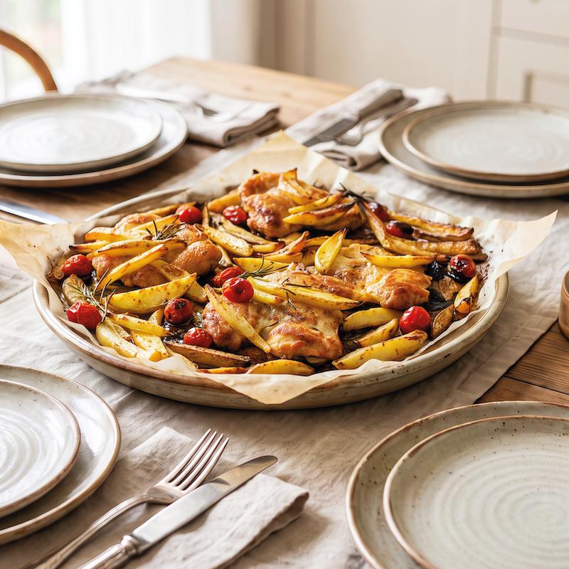 Hähnchen mit Kartoffeln und Kirschtomaten